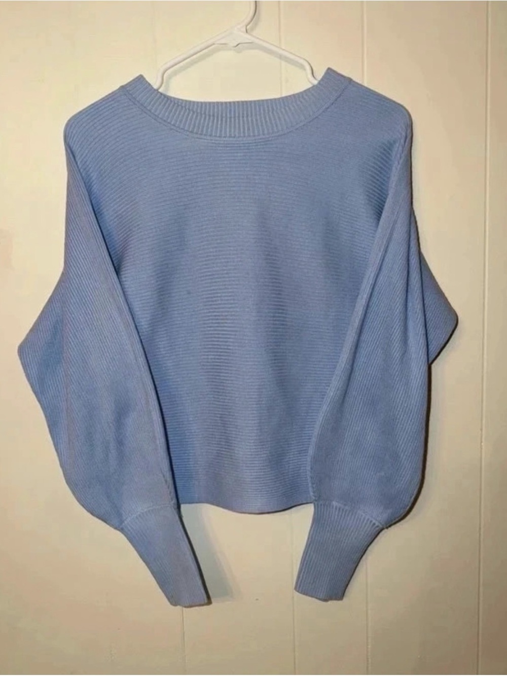 Light Blue Women's Ribbed Crewneck Sweater Pink Rose Size M Cottagecore Coquette